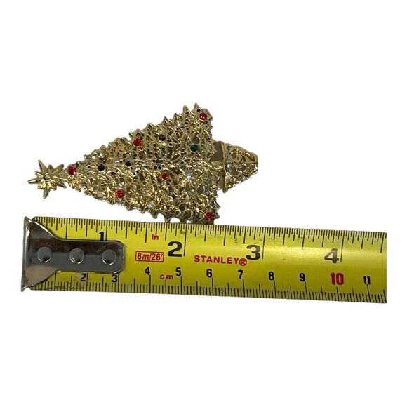 Tancer II Gold Tone Holly Multicolor Rhinestone Christmas Tree Brooch Pin - Picture 9 of 10